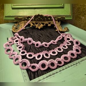 Handmade Elegant 2 Toned Purple Crochet Necklace 3 Tiered
